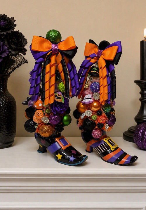 Halloween Witch Boot Bejeweled Bottle Brush Trees