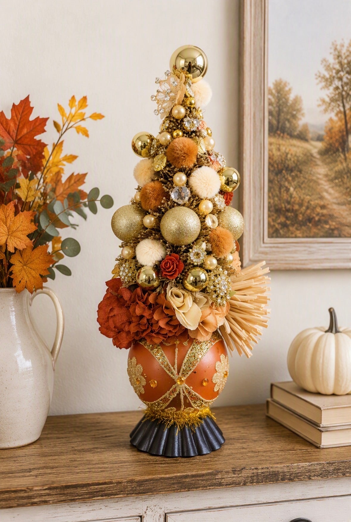 Luxe Jewel Bottle Brush Tree Autumn Centerpiece | Handmade  Decor | Glam Tabletop Tree | Vintage-Inspired Thanksgiving  Decoration