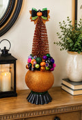 Handmade Halloween Bottle Brush Tree and Large Ball Ornament Collection - Spooky Glam Whimsical Halloween Decor