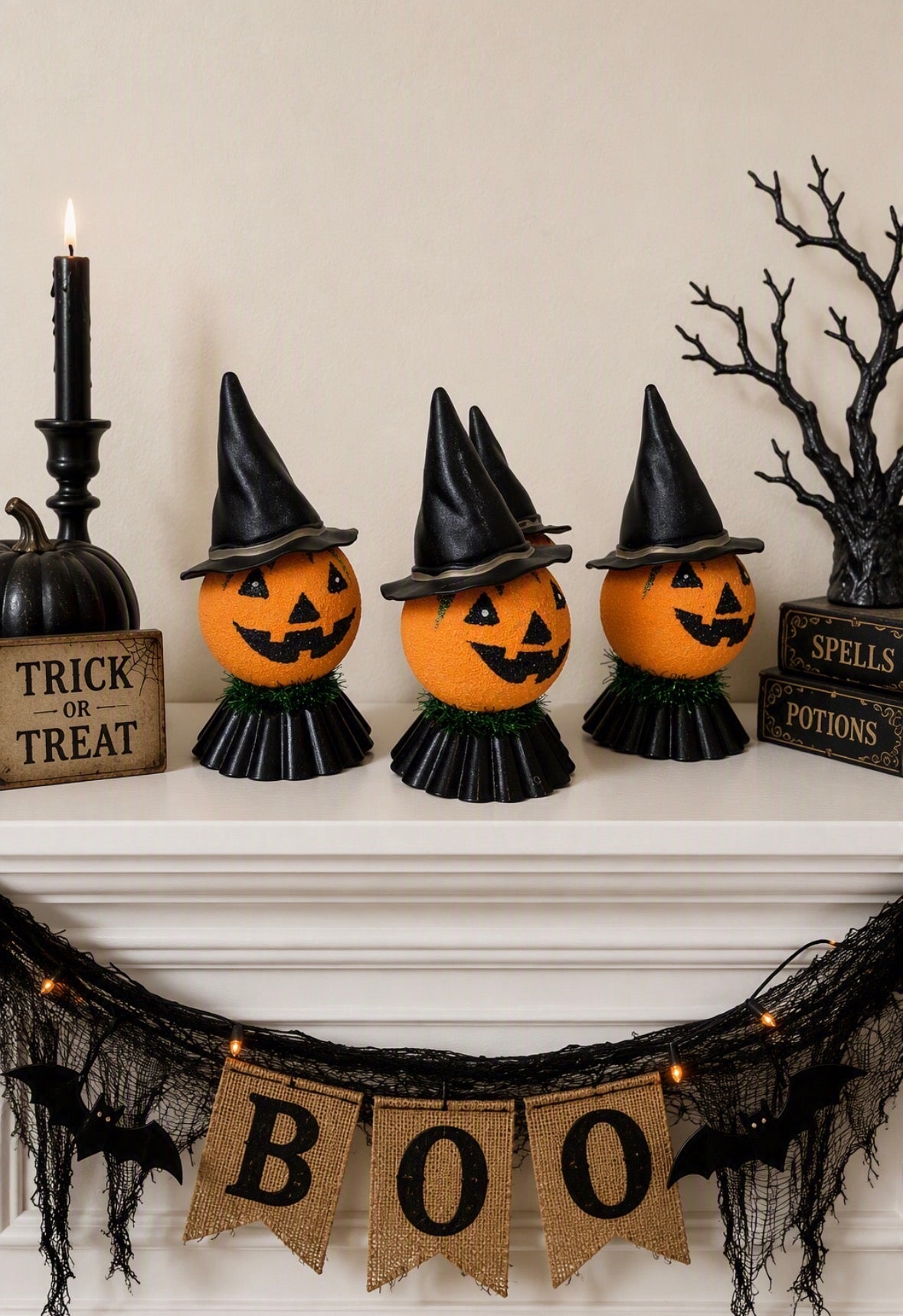 Handmade Jack-O'-Lantern Witch Shelf Sitters Set (2) | Pumpkin Witch Halloween Decorations |Spooky Fall Decor