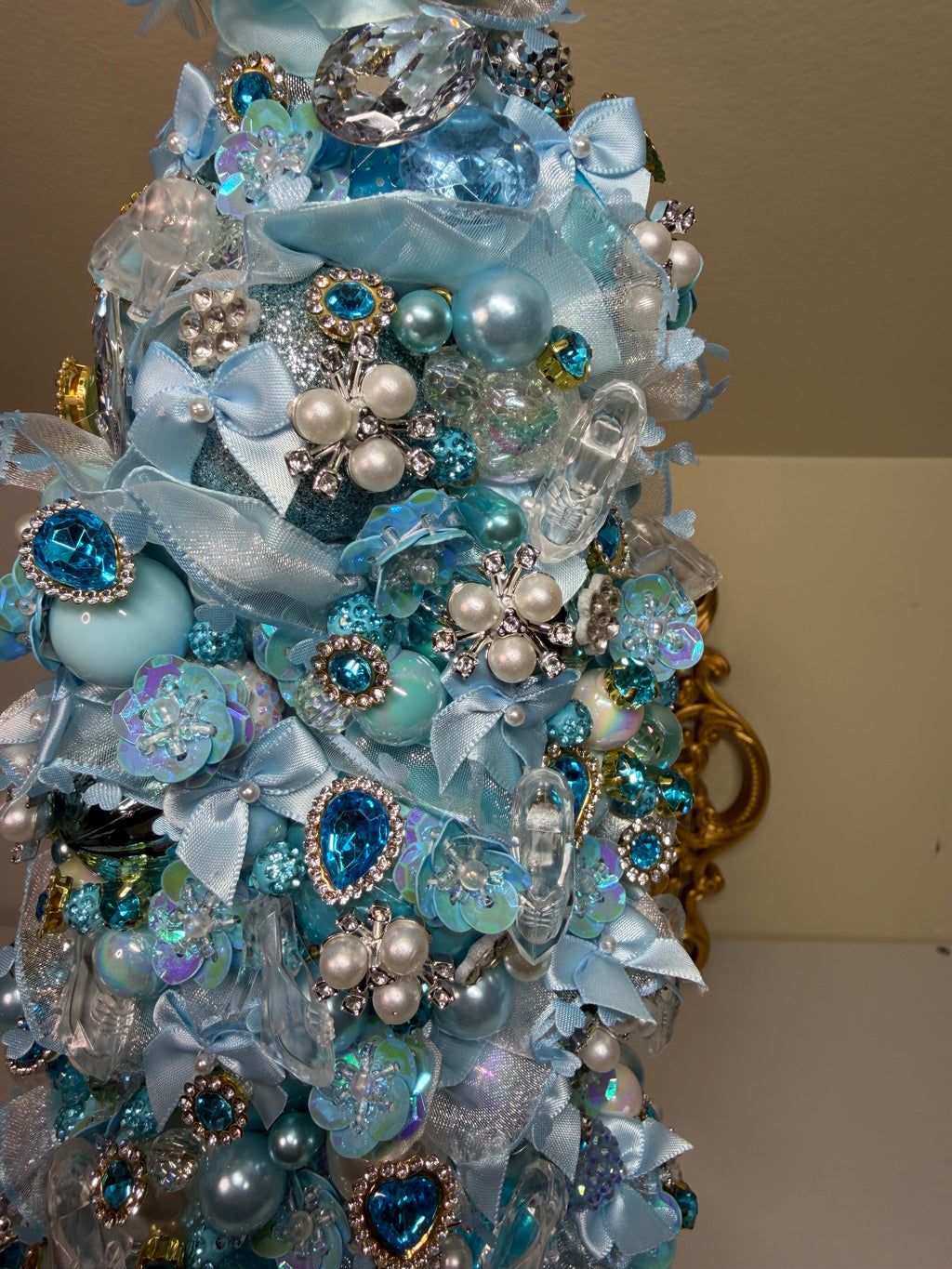 Blue Princess Theme Christmas Tree – Handmade Bejeweled Holiday Tabletop Tree