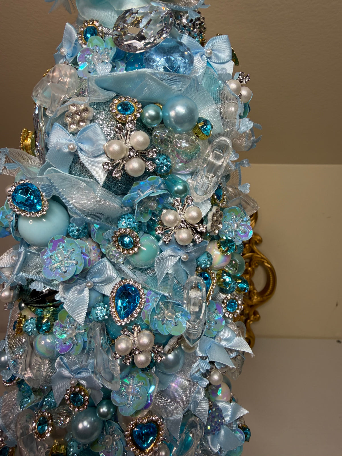Blue Princess Theme Christmas Tree – Handmade Bejeweled Holiday Tabletop Tree