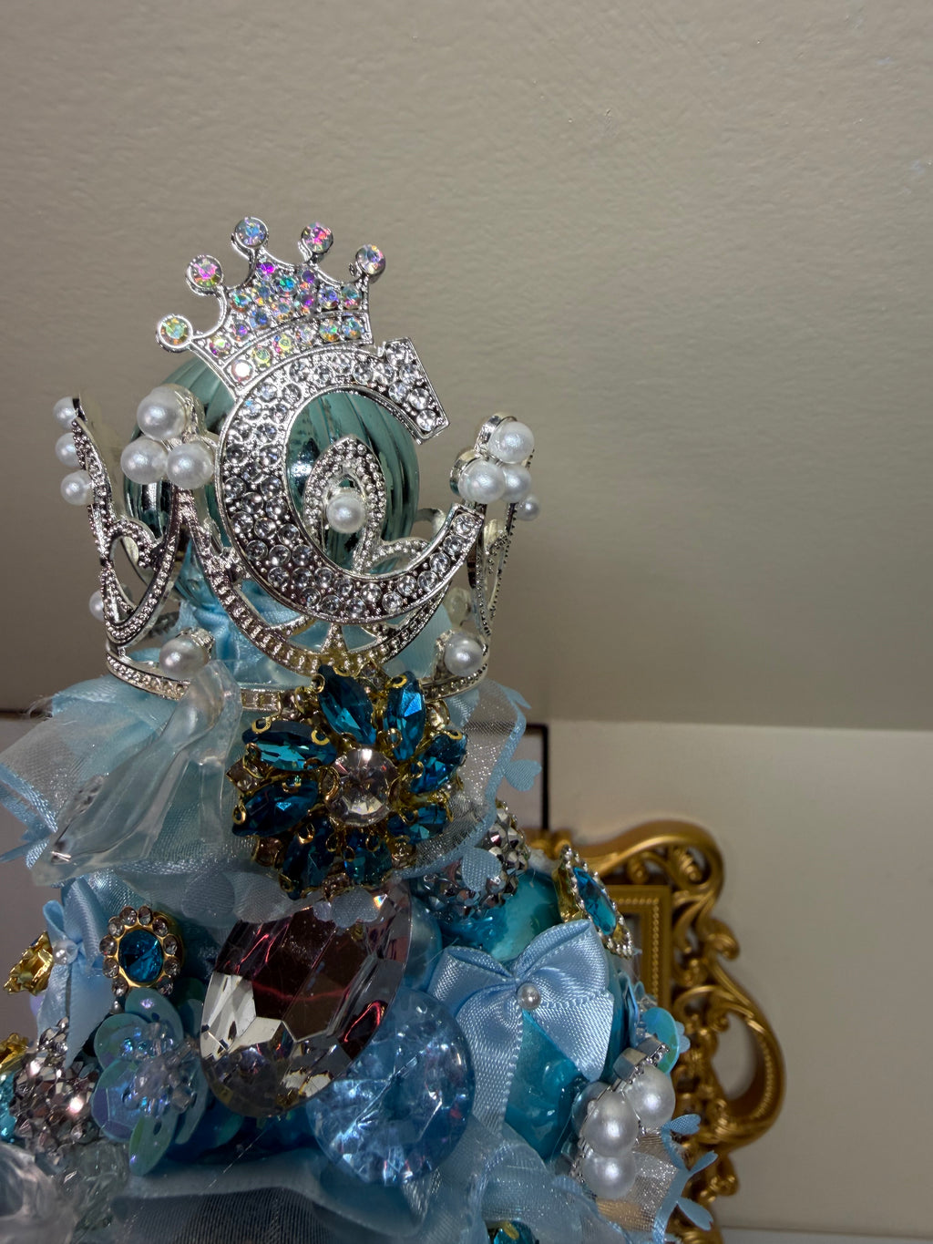 Blue Princess Theme Christmas Tree – Handmade Bejeweled Holiday Tabletop Tree