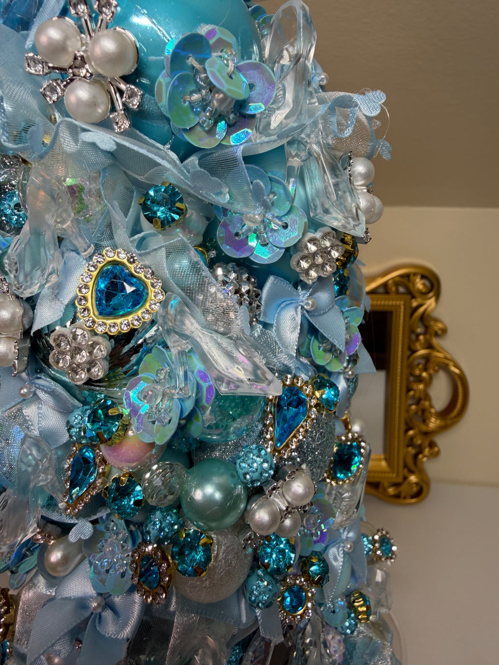 Blue Princess Theme Christmas Tree – Handmade Bejeweled Holiday Tabletop Tree