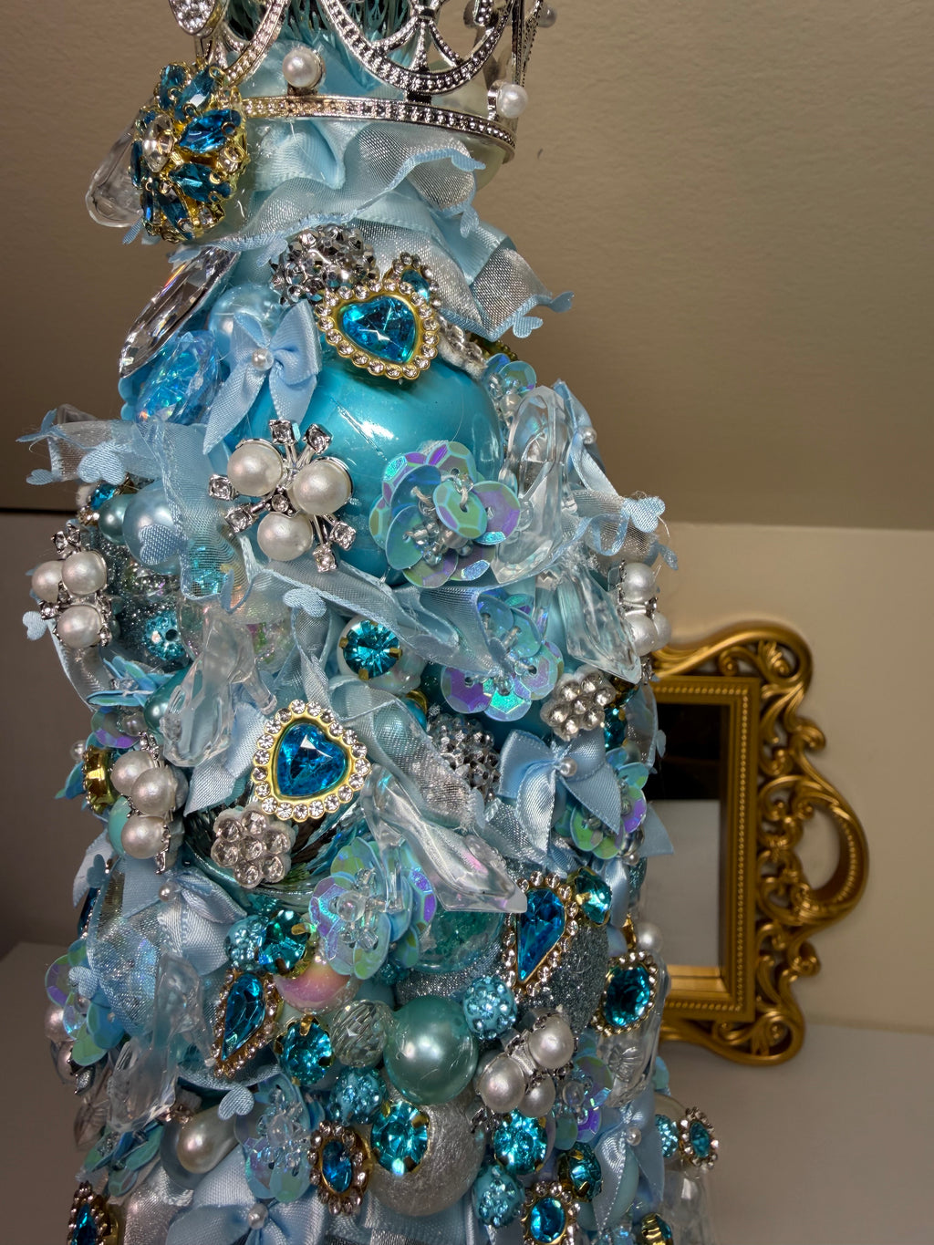 Blue Princess Theme Christmas Tree – Handmade Bejeweled Holiday Tabletop Tree