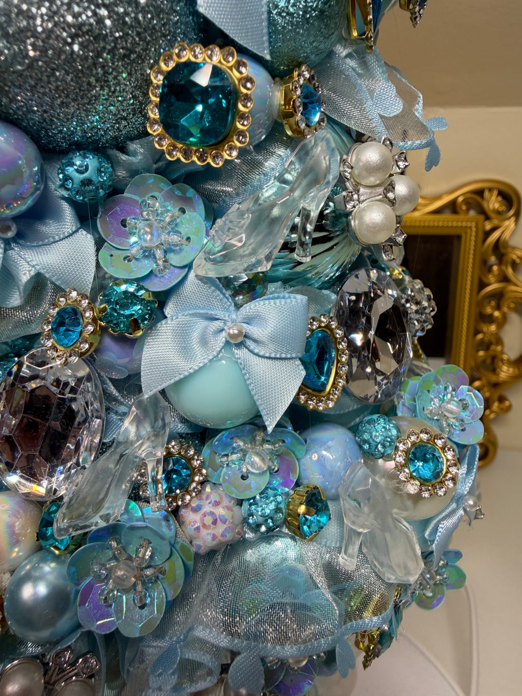 Blue Princess Theme Christmas Tree – Handmade Bejeweled Holiday Tabletop Tree