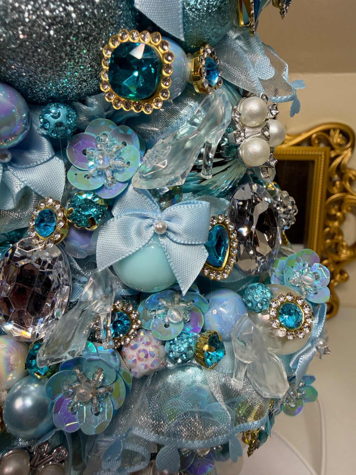 Blue Princess Theme Christmas Tree – Handmade Bejeweled Holiday Tabletop Tree