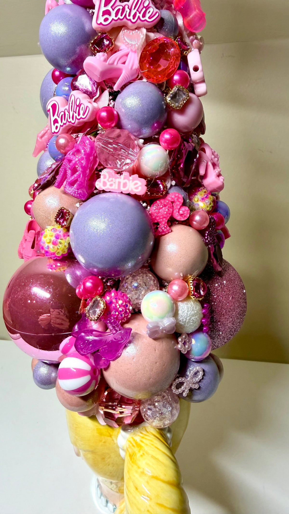 Wonderful Barbie Pink Bejeweled Bottle Brush Tree in Vintage 3D Barbie Head Mug | Fleur Fancier 